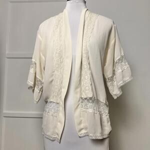 Max and Riley Ivory Lace Coquette Kimono Cardigan Open Front Boho Lightweight S